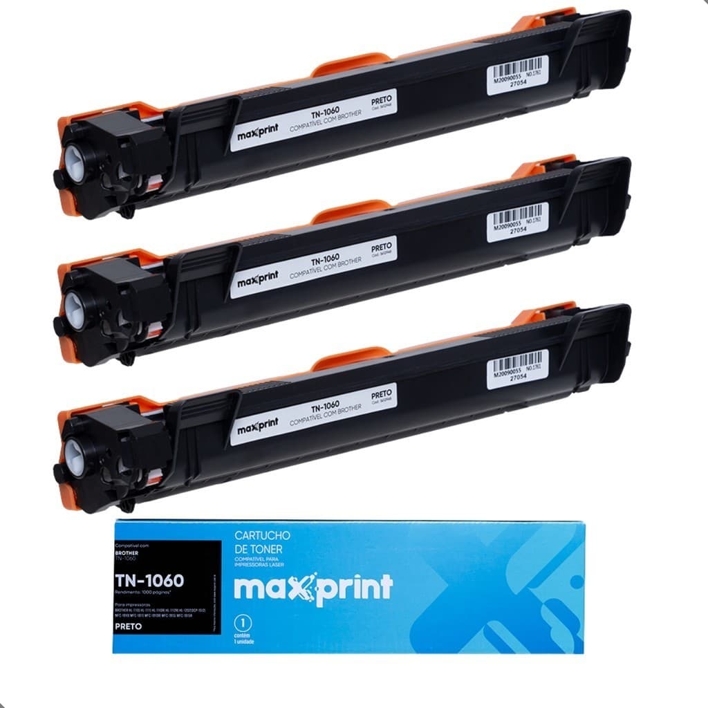 kit 3x Toner Maxprint TN1060 Compatível impressoras Brother DCP1602 DCP1512 DCP1617NW HL1202 HL1212W