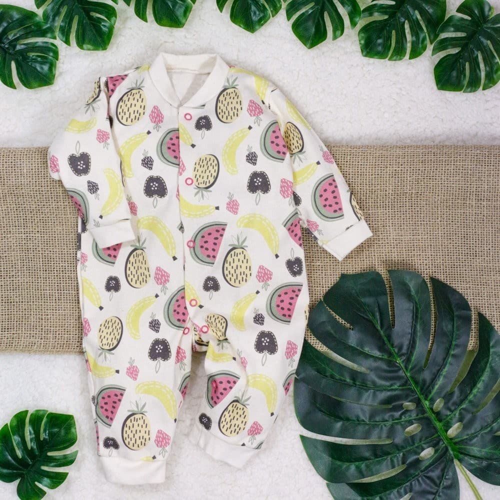 Macacão Longo Para Bebê Tecido Ecológico Frutas