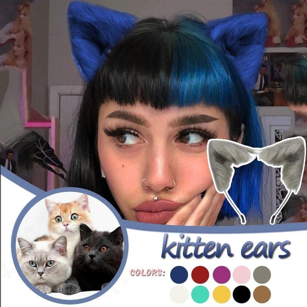 PEONYQ Orelhas De Animais Headwear , Bandana Bonito Gato De Pelúcia , Lolita Peludo Cosplay Acessórios De Cabelo