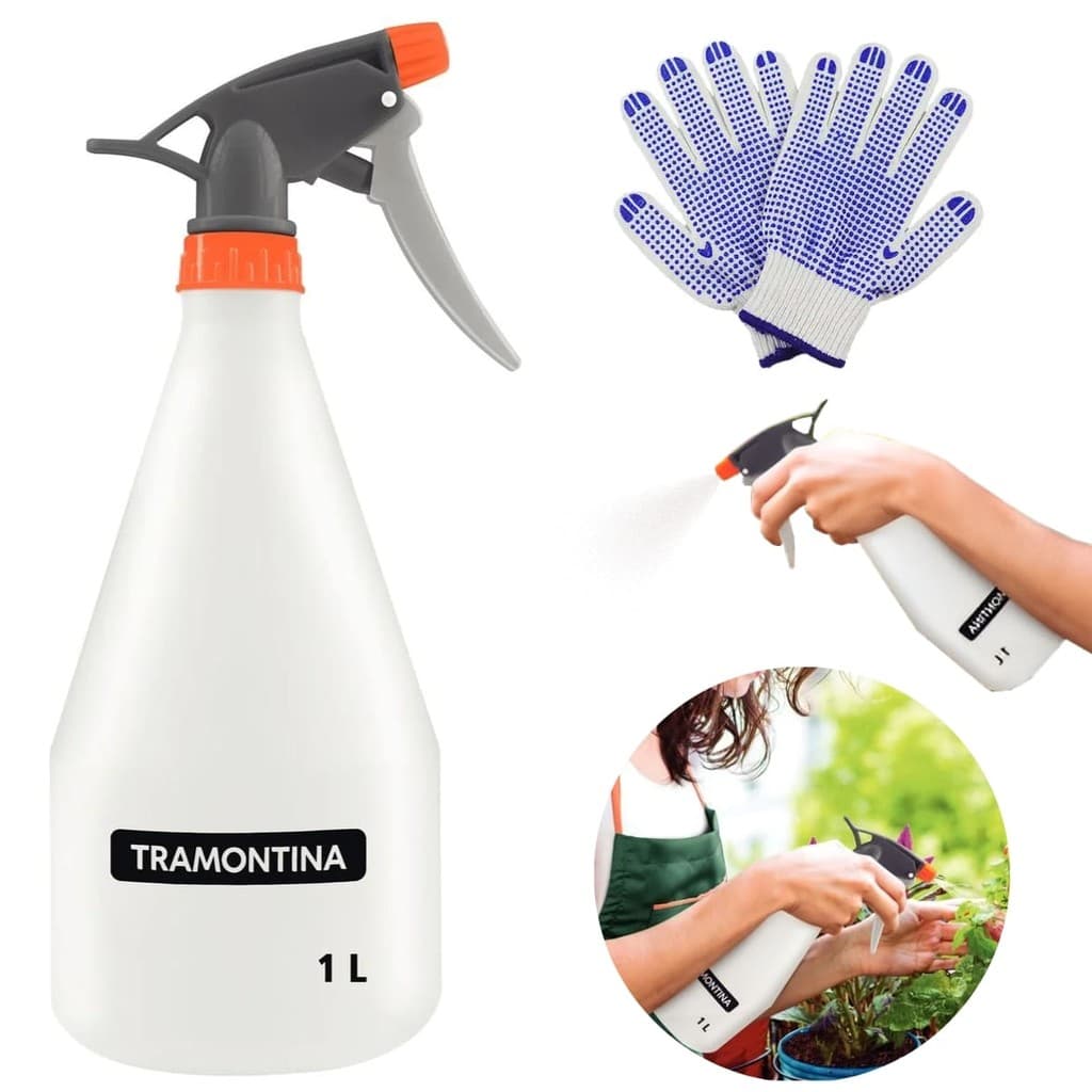 Borrifador Pulverizador Jardinagem Manual 1 Litro + Luva Pigmentada Tricotada | Tramontina