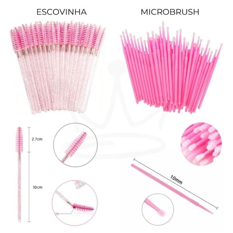 Kit C/ 50 Escovinha C/ Gliter + 50 Pincel Aplicador microblush
