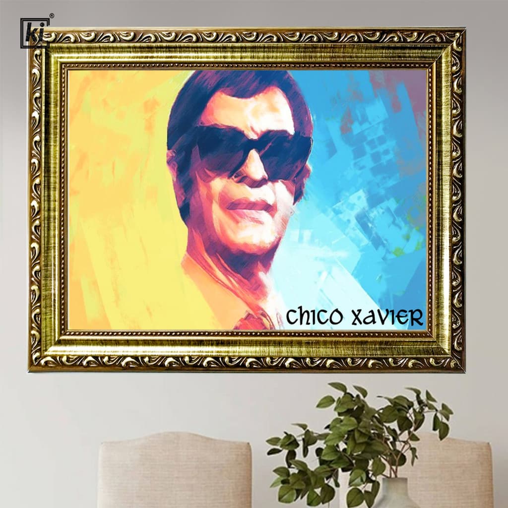 Quadro Moldura Chico Xavier Espiritismo Allan Kardec Trabalhada 47x35cm