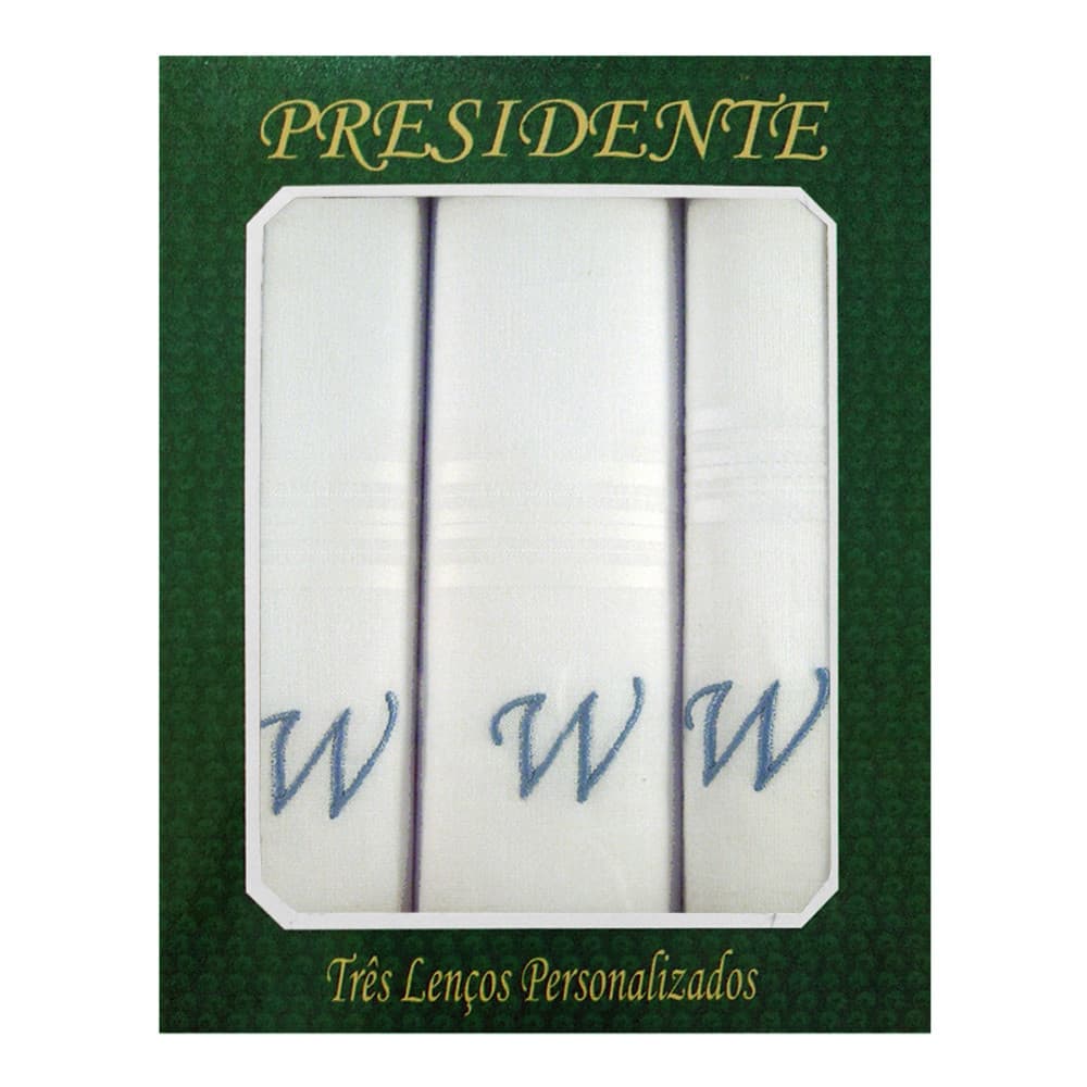 Caixa Lenço Masculino Iniciais Bordadas - Letra W