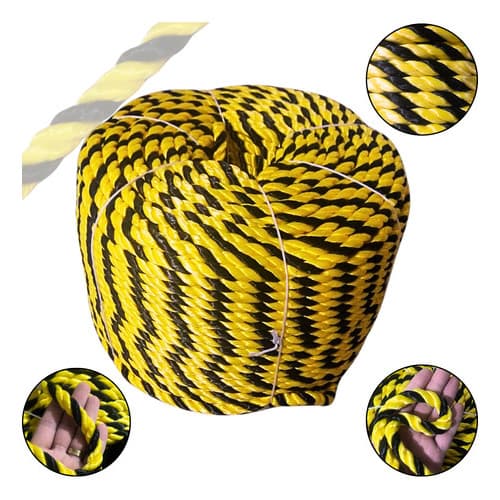 Corda Sinalização Zebrada Isolamento Segurança Trabalho Multiuso Amarelo Preto 12mm 220metros