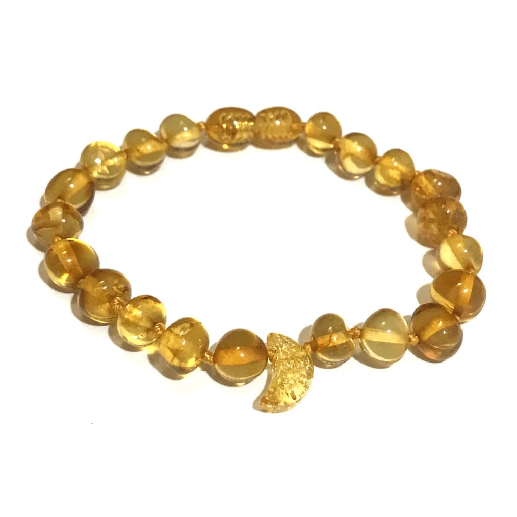 Pulseira de Âmbar Adulto Barroco Mel Polido Lua
