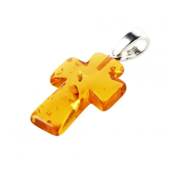 Pingente de Âmbar Crucifixo Mel Polido