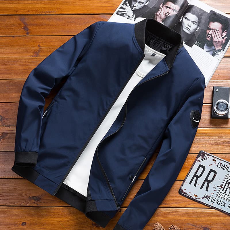 Uma peça de envio jaqueta masculina primavera outono estilo versão coreana fino ajuste cor sólida jaqueta masculina juve
