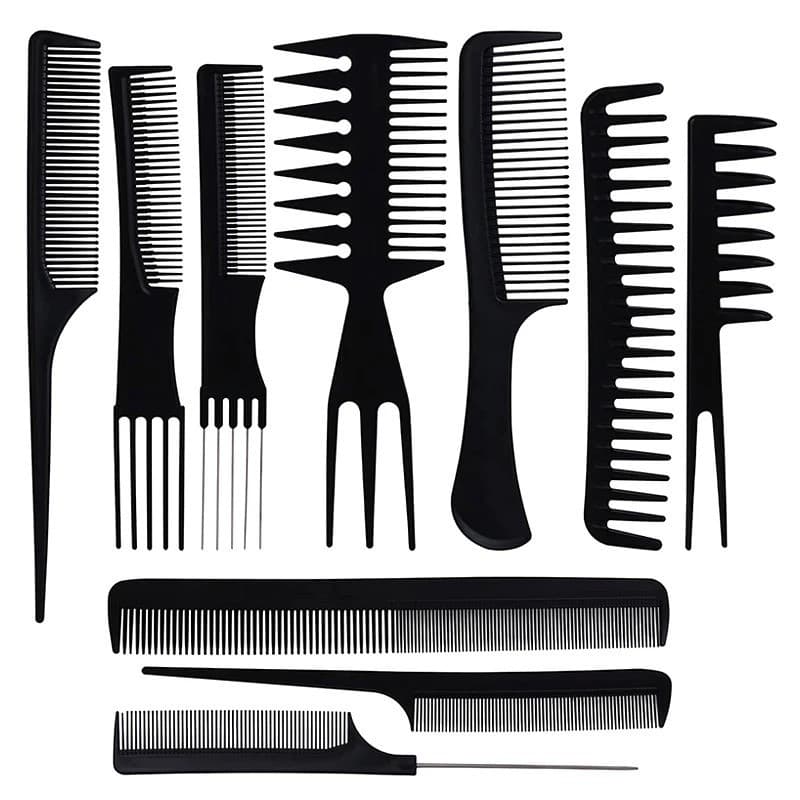 KIT 10 Pentes Profissionais Para Cabeleireiro Corte Penteado Cabelo Salão De Beleza Estojo Mechas