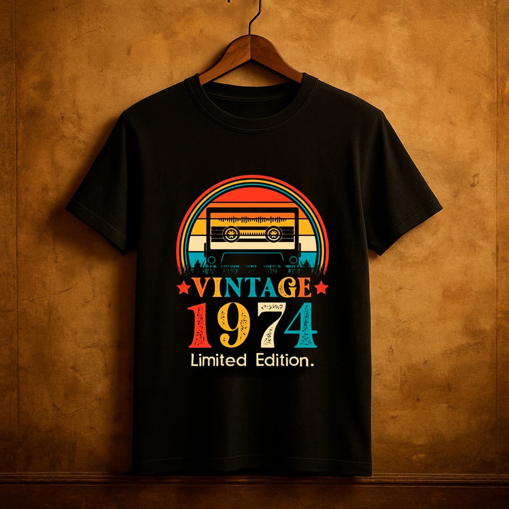 T-shirt Camiseta Camisa Vintage 1974 Básica Confortável Estampa Estilo Retrô personalizada Unissex Algodão Envio Rapido