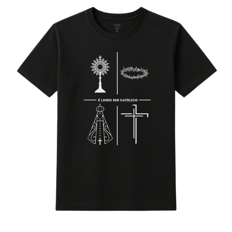 Camisa Camiseta Camiseta Unissex Católica Estampada Minimalista "É Lindo Ser Católico" 100% Algodão  Premium T-shirt Alg