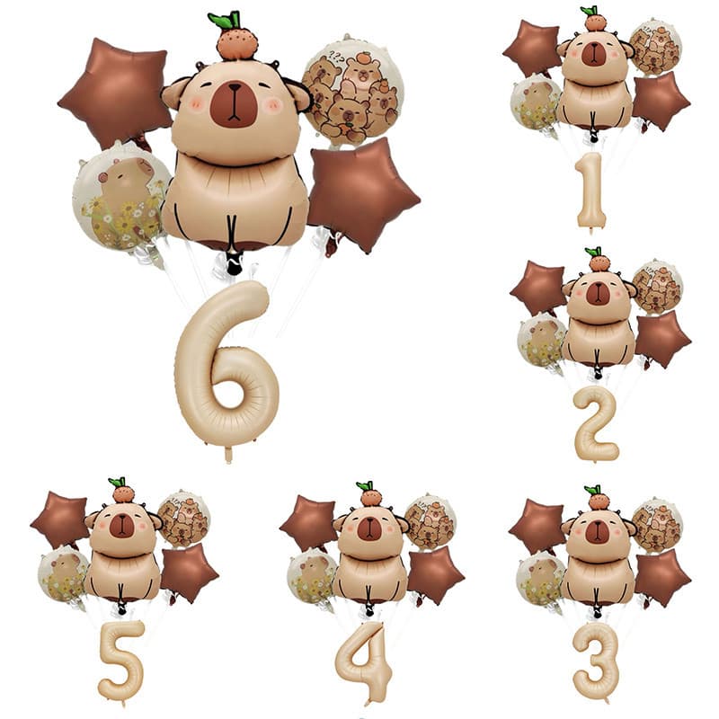 Kit 6 Balão Metalizado Capivara Estrela Redondo Número Grande Capybara Decoração Festa Enfeite