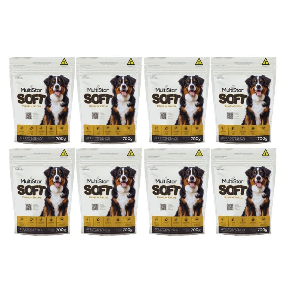 Ração Macia MultiStar Soft Sem Corantes Cães Adultos KITx8