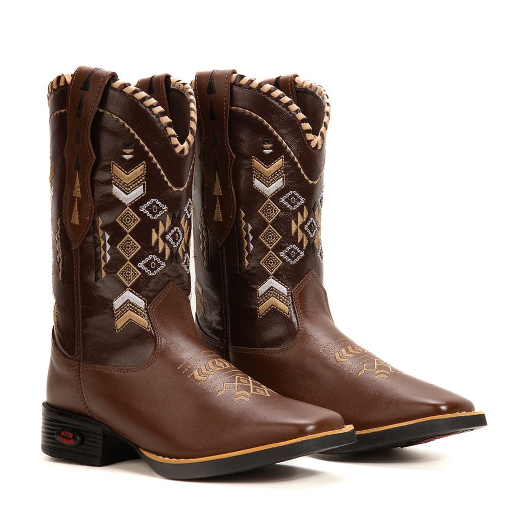 Bota Texana Cafe Feminina Confortável de Couro Legítimo Mustang Cano Médio Estilo Country Original