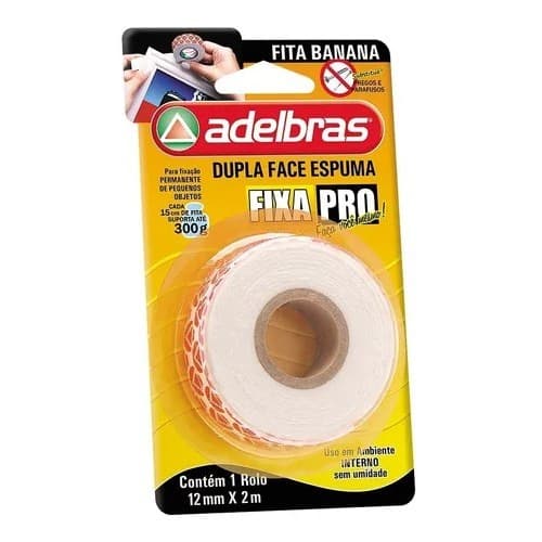 Fita Dupla Face 12mmX2m Espuma Banana Fixa Pro Adelbras