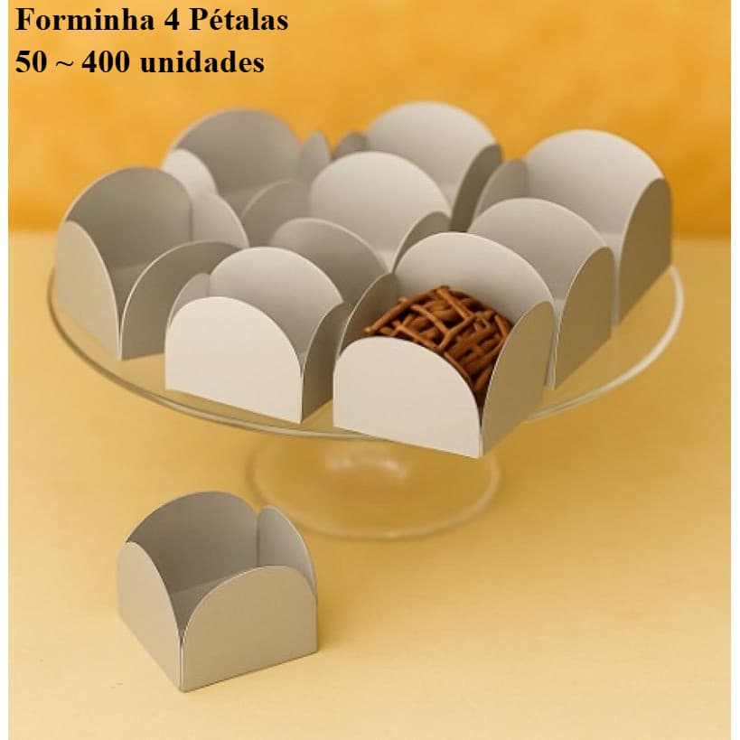 KIT Forminha Prata 4 Pétalas - Nº 6 (3 x 3cm) - 50 ~ 400 Unidades - Plac