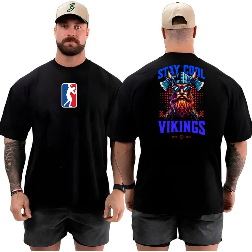 Camiseta Camisa Oversized Top para Academia Musculação Vikings Streetwear 100% Algodão