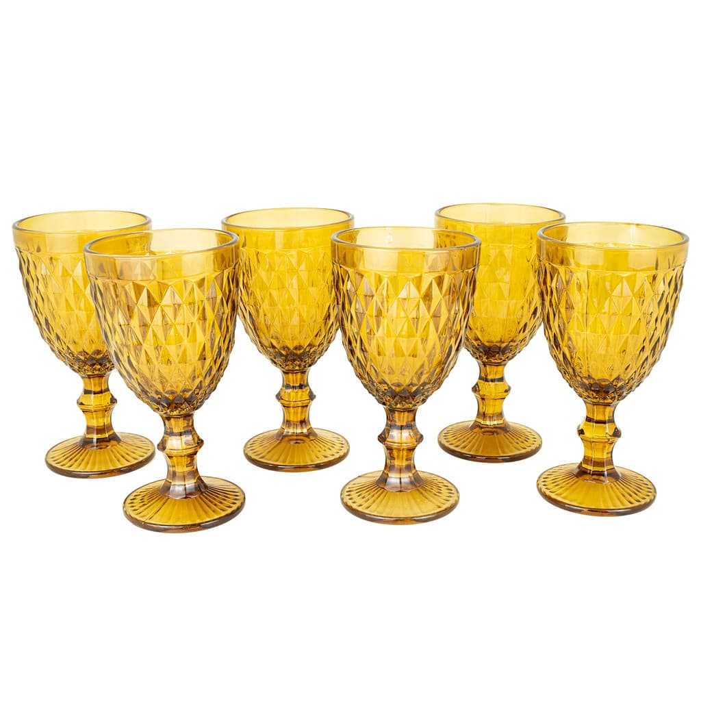 Jogo 6 Taças Bico de Jaca 300ml Âmbar Vidro Linha Estrela Elegante Água Vinho Mesa Posta - Ecos Houseware