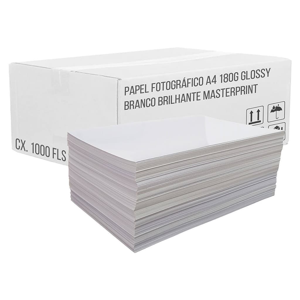 Papel Fotográfico Glossy 180g A4 Branco Brilhante Masterprint Caixa com 1000 Folhas