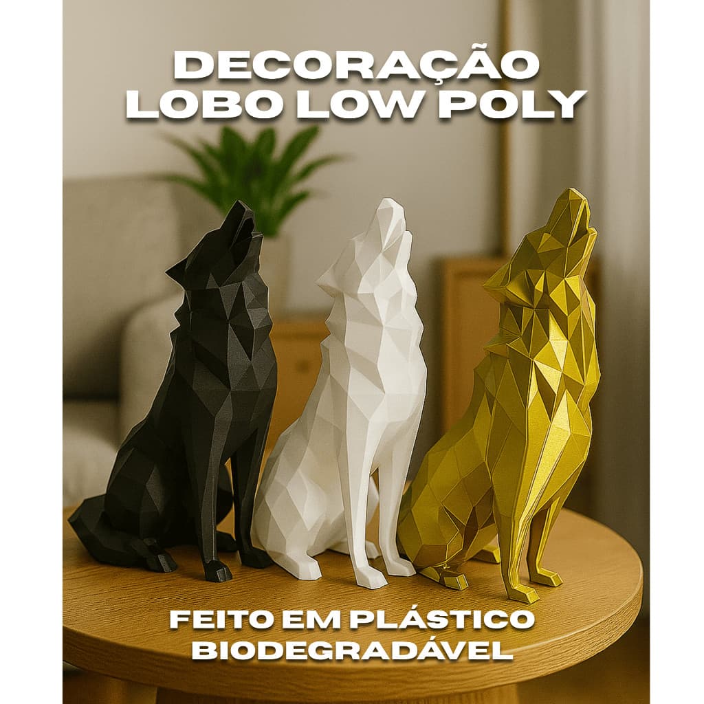 Lobo Decorativo Low Poly - Decoração para  Sala ou Escritório, Estátua Minimalista Decoração Moderna