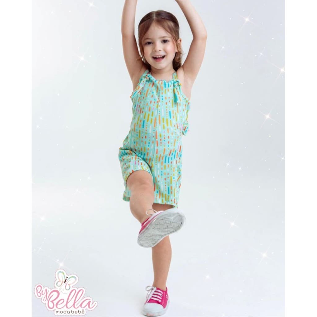 MACACÃO INFANTIL EM MALHA CANELADA ESTAMPA COLORIDA BEBÊ MENINA BIG ALCINHA