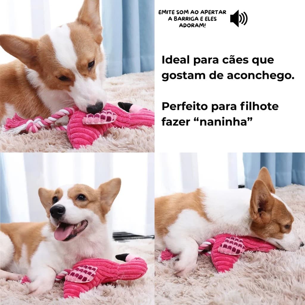 Flamingo Rosa Pelúcia Pet Cachorro e Gato Diversão e Brinquedo