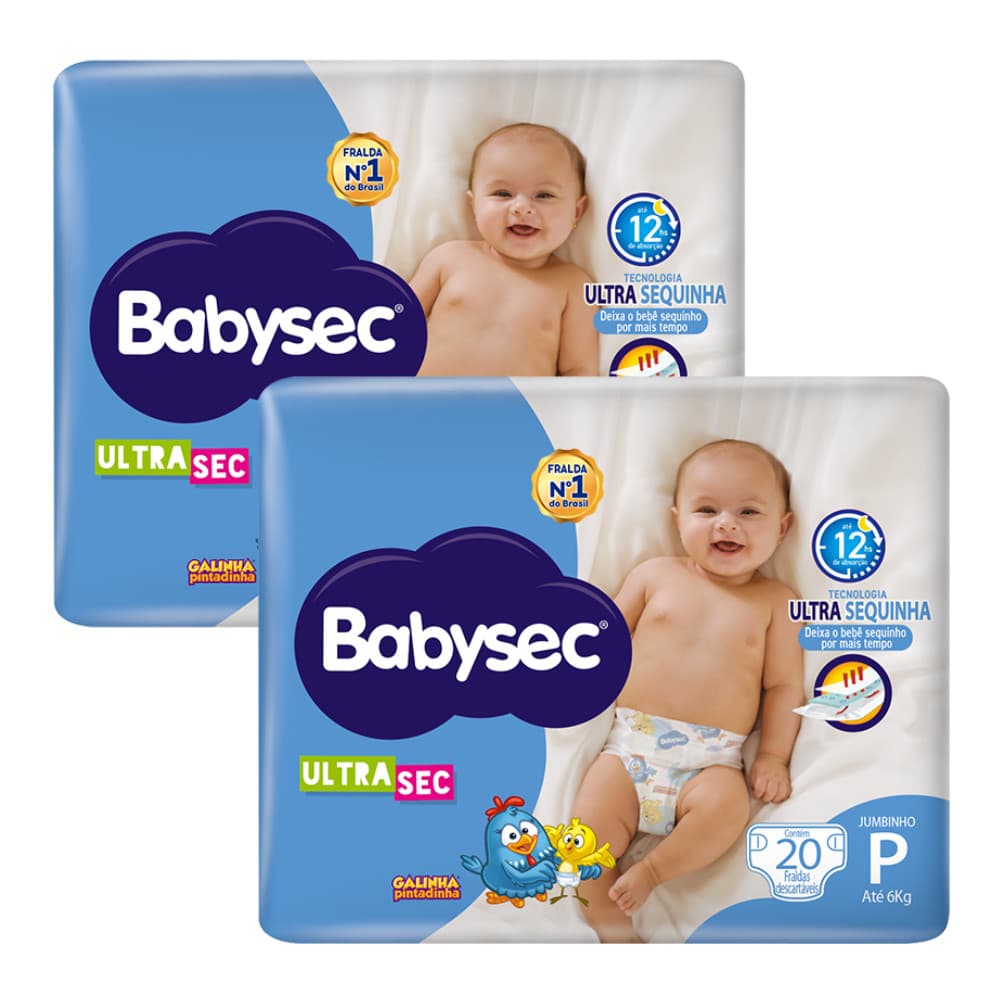 Kit com 2 Pacotes Fralda Babysec UltraSec Jumbinho P Galinha Pintadinha 20un