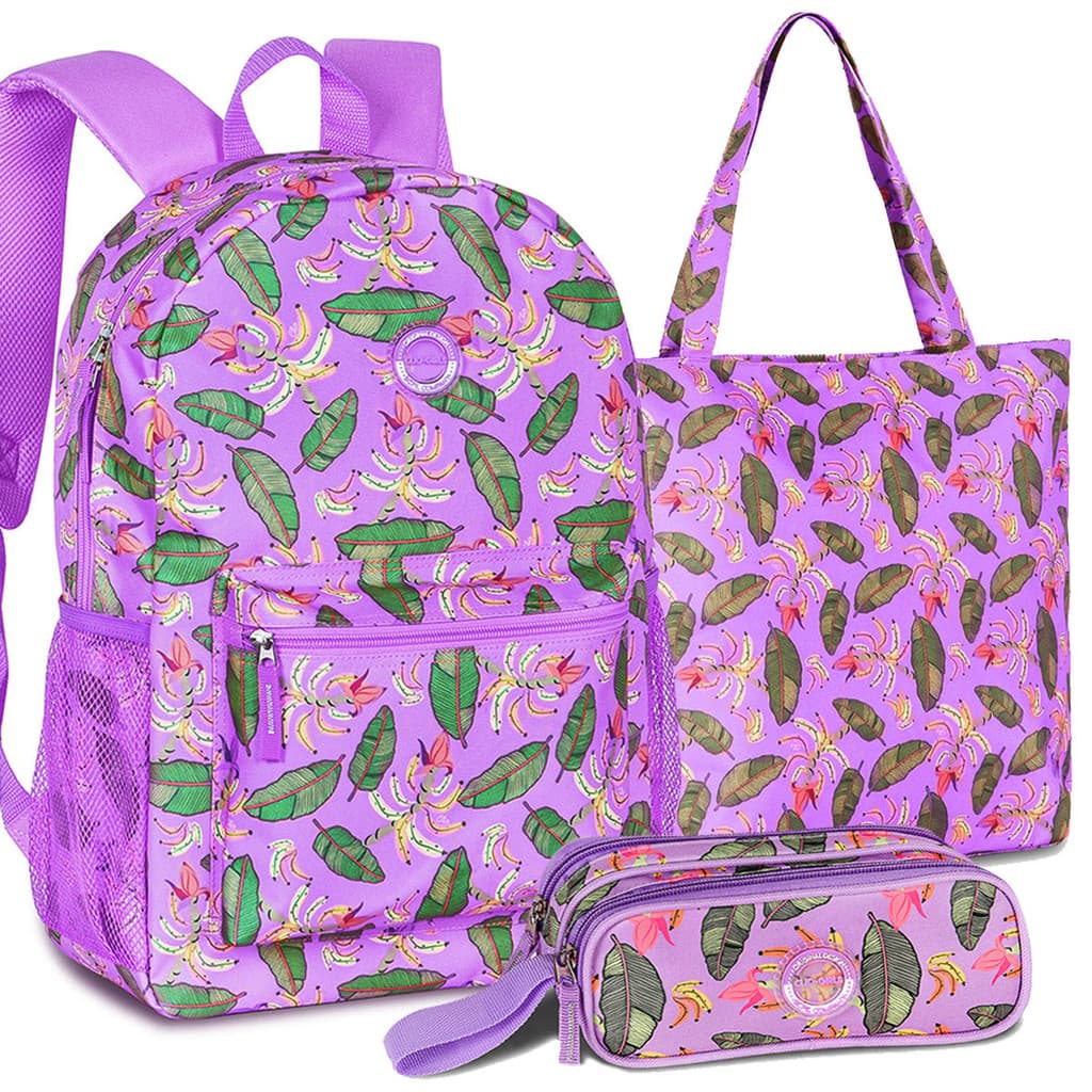 Kit Mochila Feminina Escolar Juvenil Bolsa