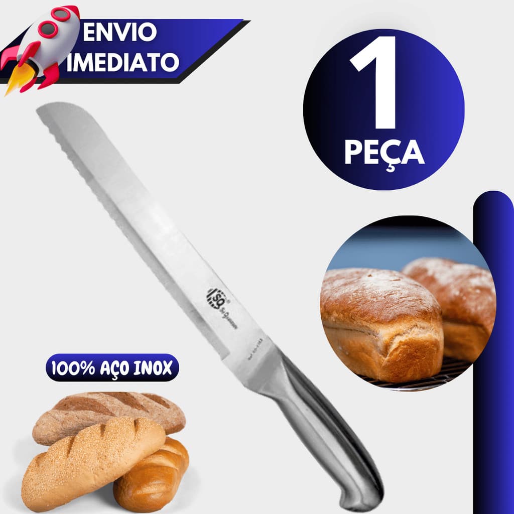 Faca de Pão Premium em Aço Inox – Resistência e Corte Fácil