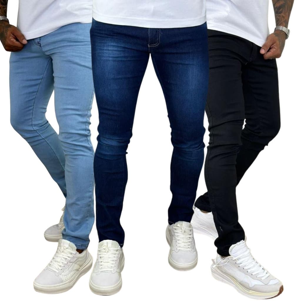 Kit Calças Skinny Jeans Tradicionais Elastano