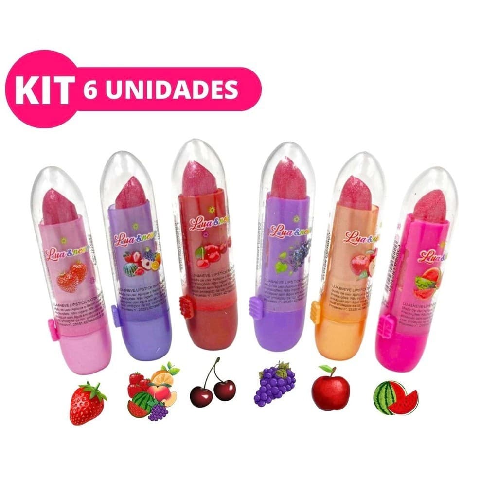 Kit 6 Mini Batom Matte Labial Aroma Frutas Rosado Nude Lembrancinha Infantil