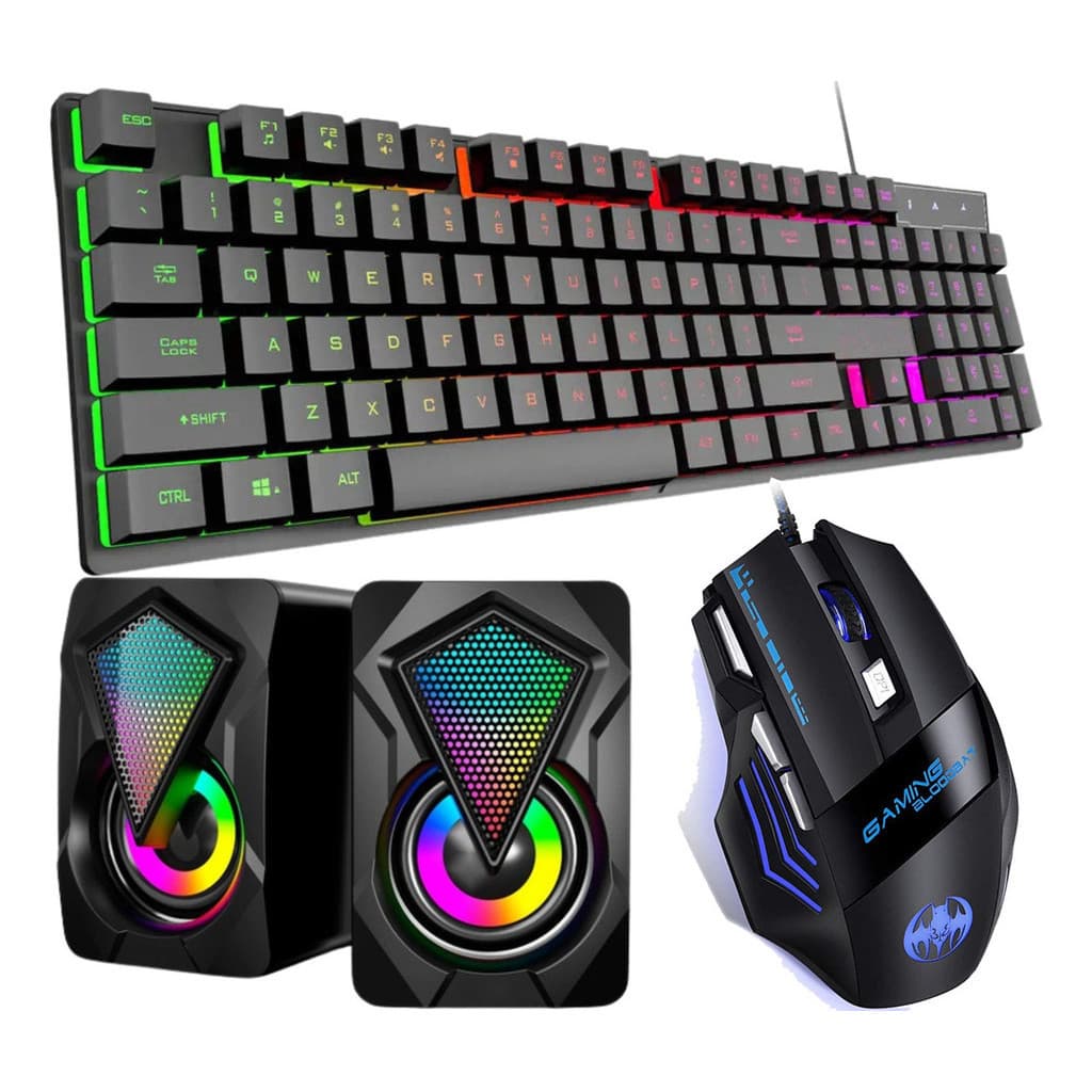 Kit Teclado Semi-mecânico +mouse Gamer 3200 Dpi+ Caixa D Som