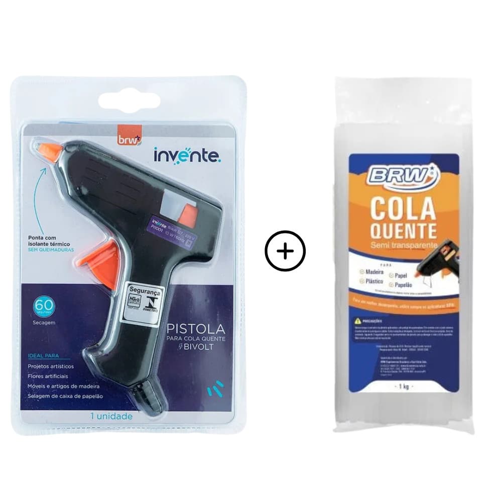 Kit Pistola Cola Quente Fina Pequena 10w + Bastão Fino 1kg BRW