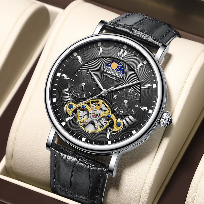 Novo estilo KIMSDUN marca sol lua estrela relógio masculino totalmente automático relógio mecânico à prova dwaterproof á