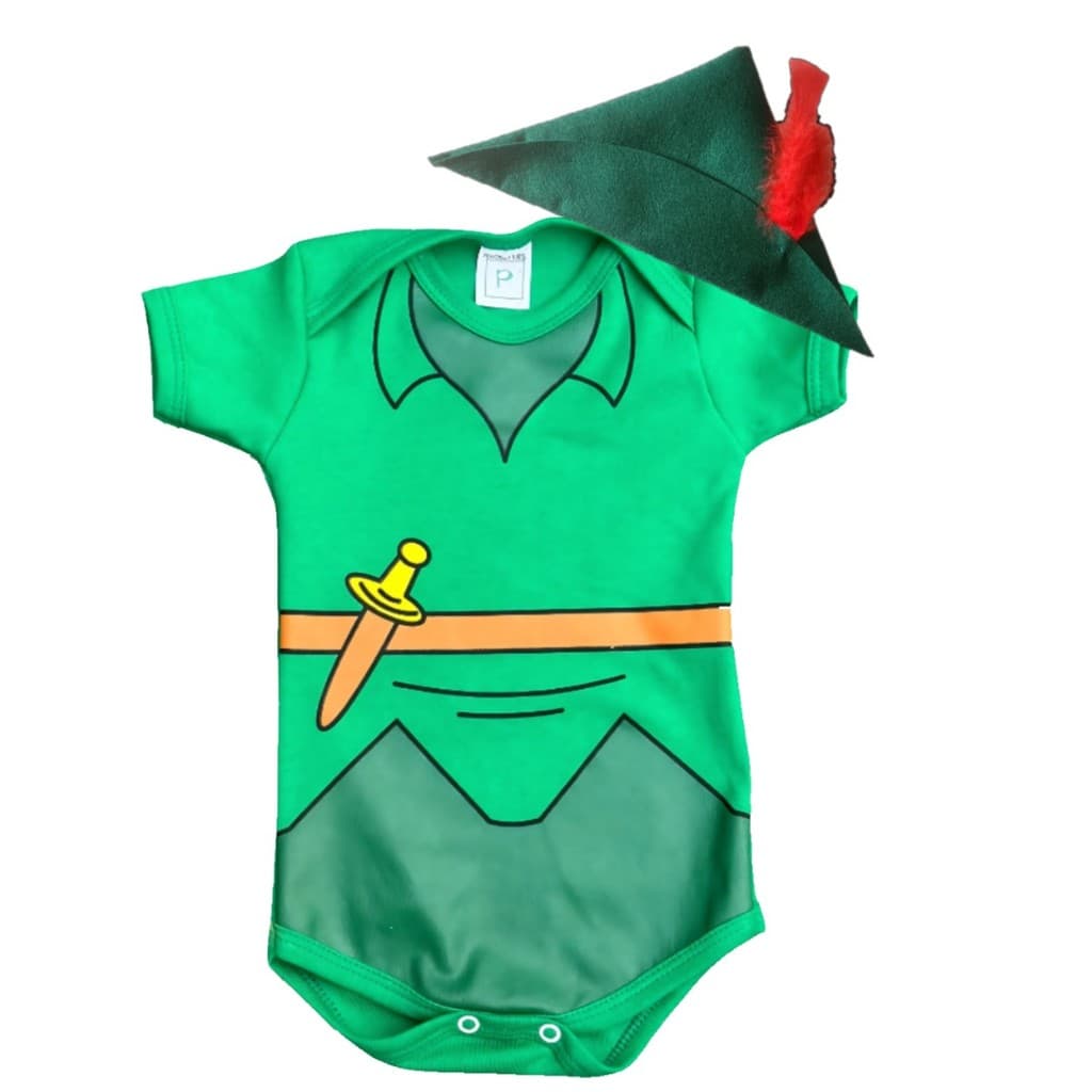 Kit Body e Touca Peter Pan 100% Algodão Temático Bebê Mesversário
