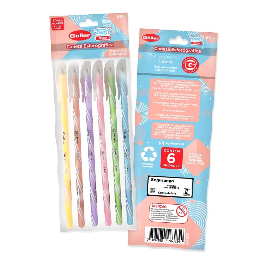 Caneta Esferográfica Twist 1.0mm Trend Perfumada Com 6 Unidades Göller