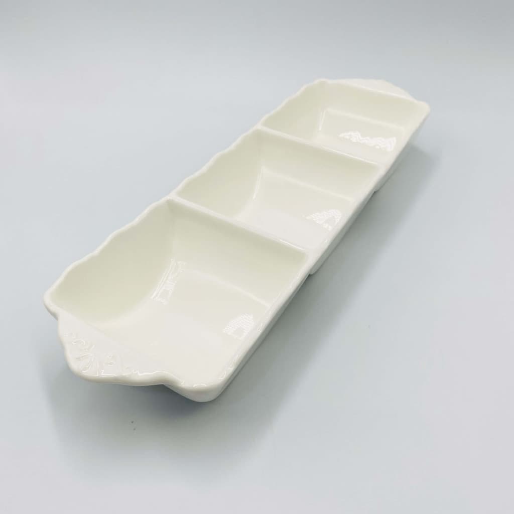 Petisqueira Tripla de Porcelana Durable Porcelain Alto Relevo 33cm x 10cm x 5cm - Wolff