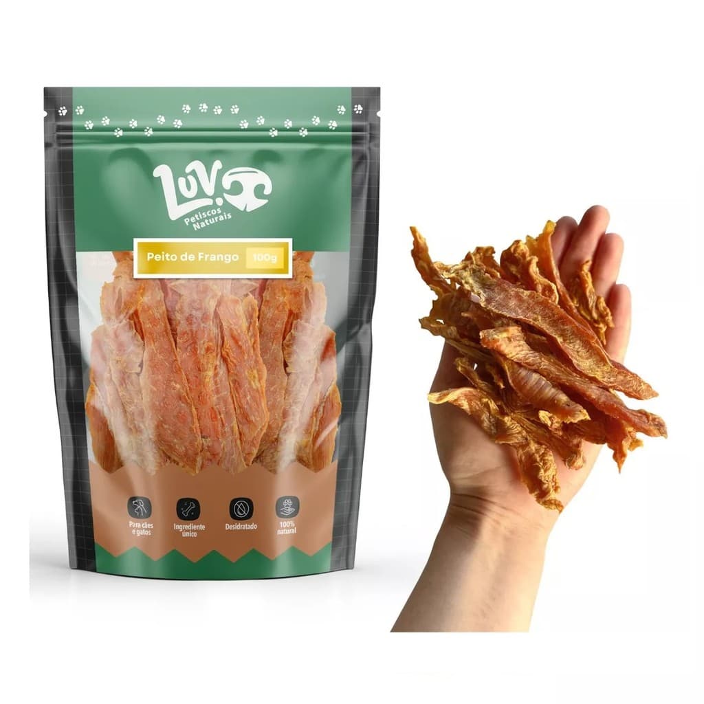 Petisco Natural Pet para Cachorros e Gatos Peito De Frango 100g - LUV Petiscos