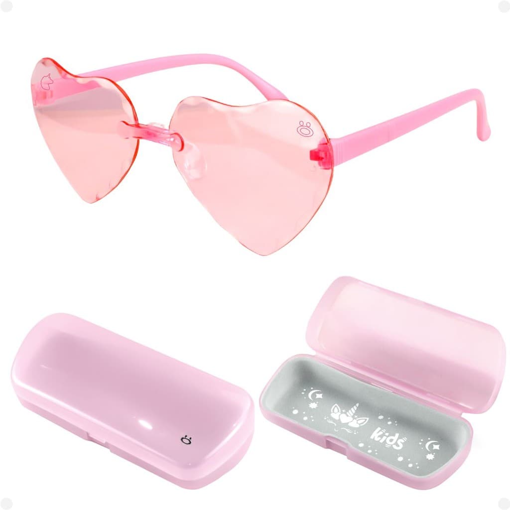 oculos sol retro coração rosa infantil menina vintage + case criança casual qualidade premium verão