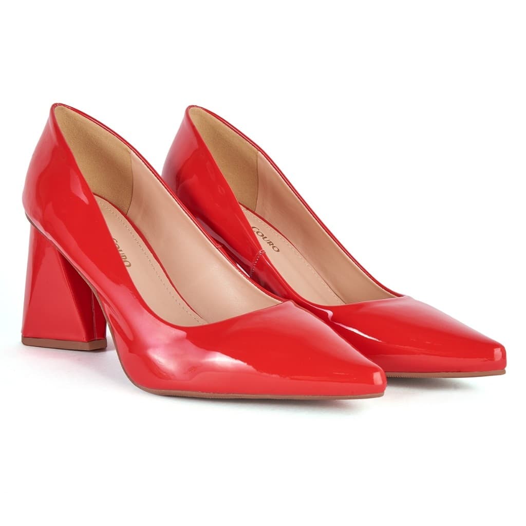Scarpin Feminino Salto Quadrado Bloco 7,5cm Bico Fino Fechado Social Moda Elegante Antiderrapante