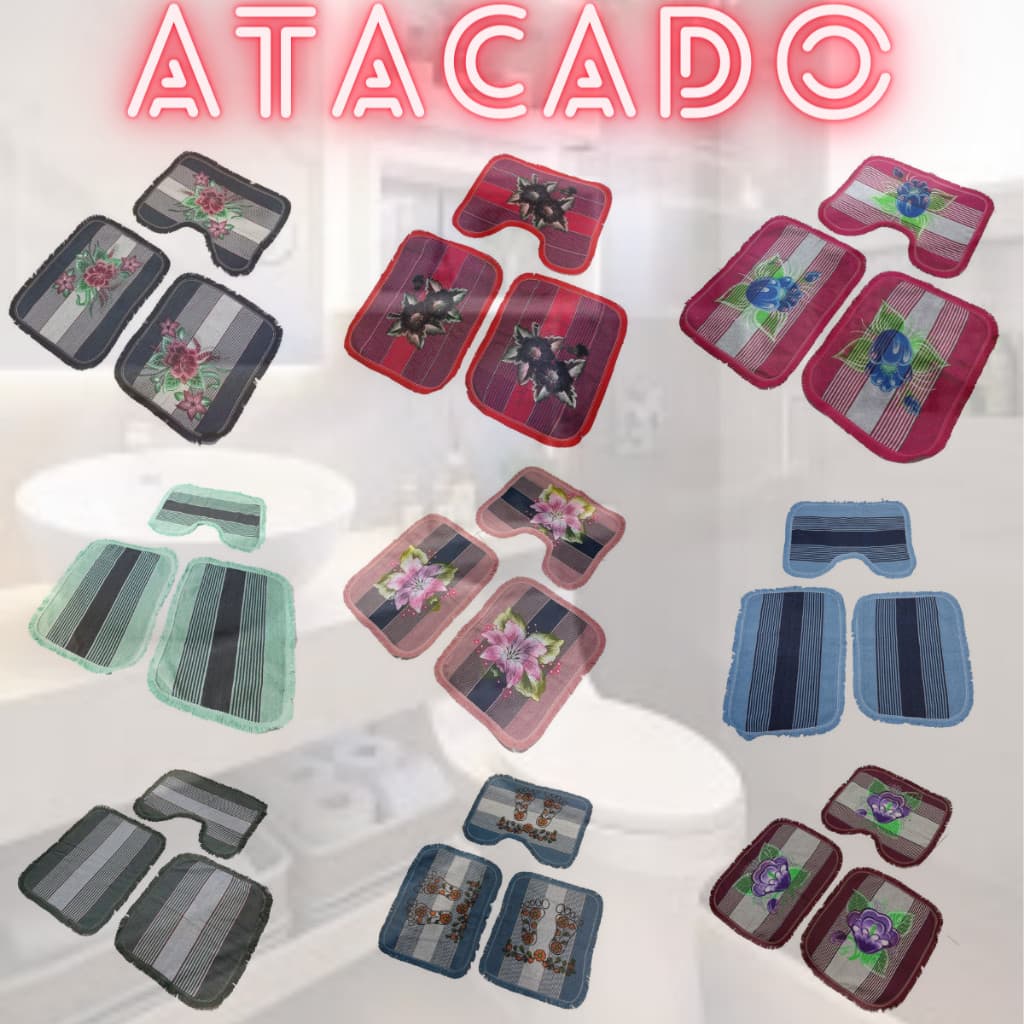 5 Kit Tapete Banheiro Estampado 3 Peças Toalha Florida Lisa Atacado Revenda Fábrica Promoção Barato