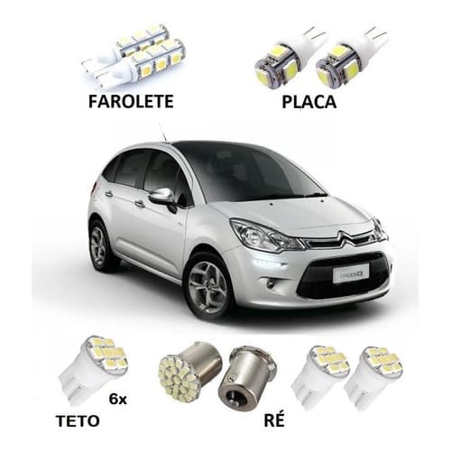 Kit Lâmpadas Led Citroen C3 Farolete Teto Placa Ré