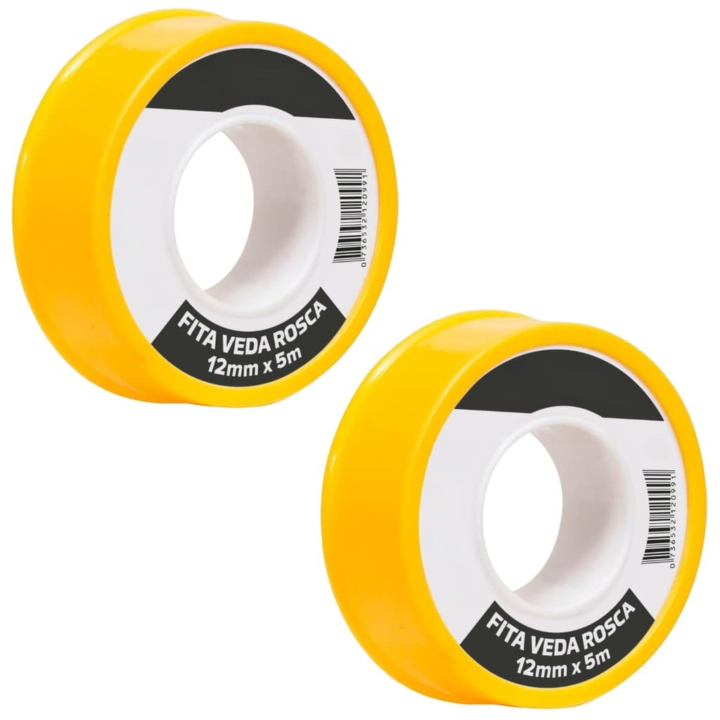 Kit 2 Fitas Veda Rosca Teflon 12mm x 5m Fertak Fita de Vedação para Conexões de Encanamento Reparos Hidráulicos
