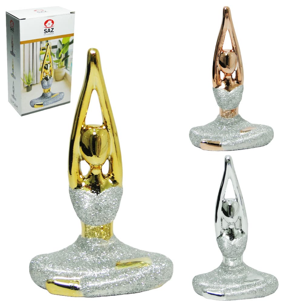 Enfeite bailarina de porcelana metalizado c/ glitter  cor dourado