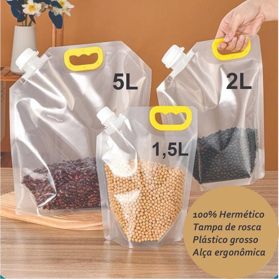 Kit Sacos com Tampa Armazenar Líquidos Bebidas Grãos Selado à prova insetos transparente portátil