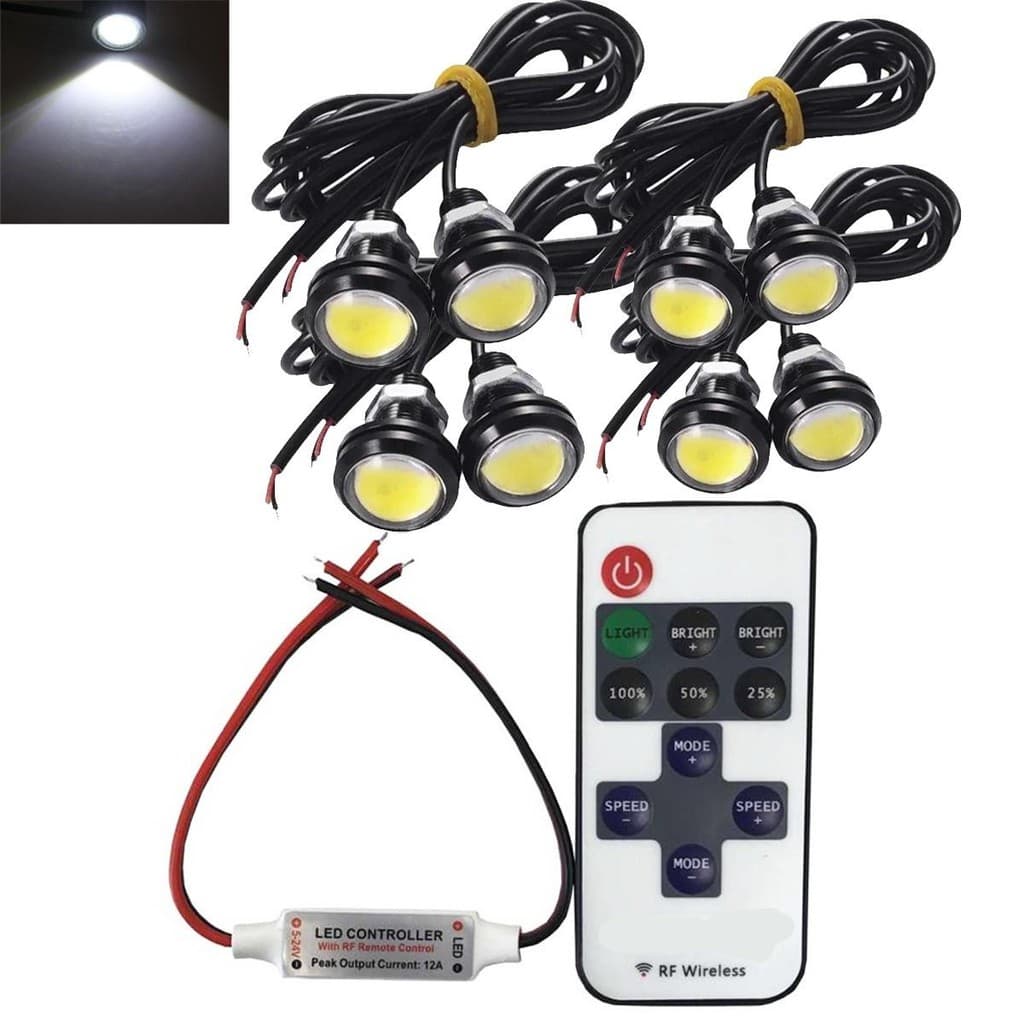 Led Olho De Aguia Gato 18mm 8pç Central Controle Para Carro