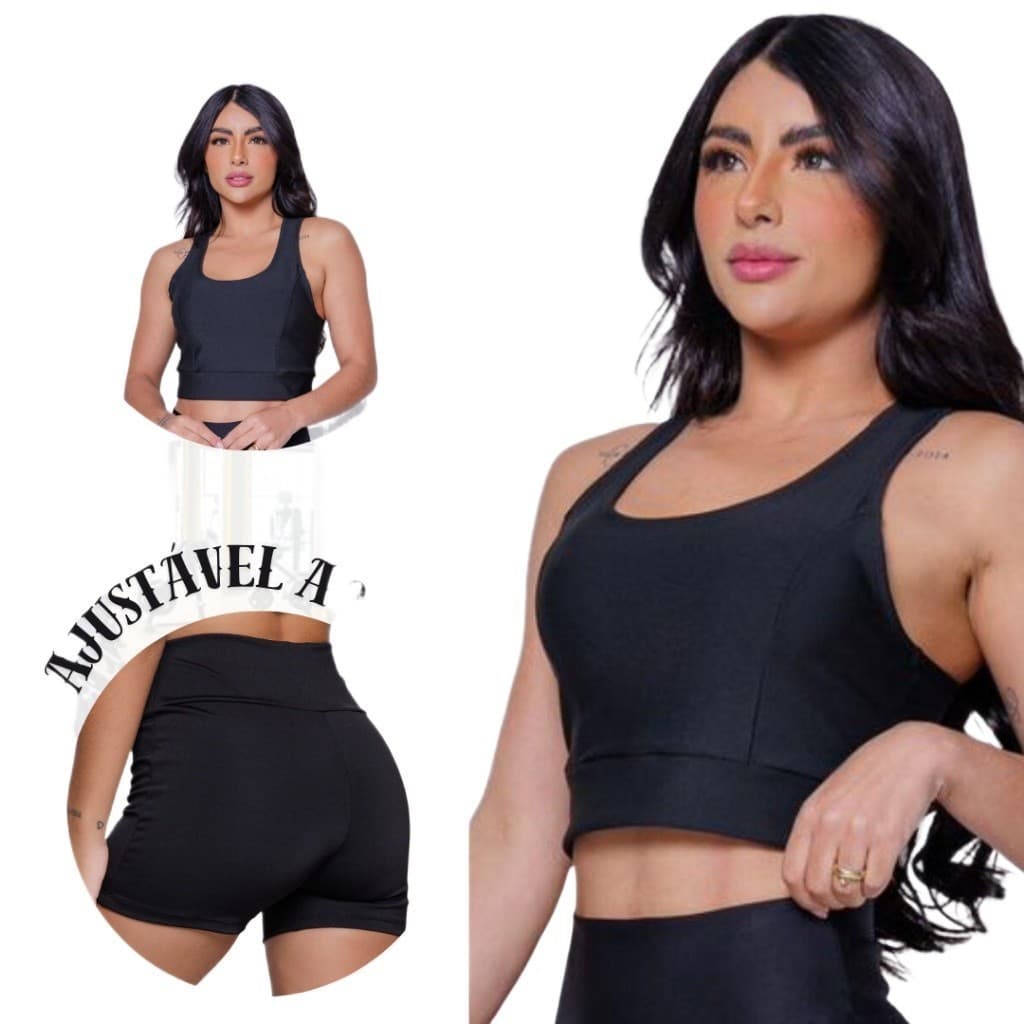 Kit de Academia Top + Shorts Legging Feminino Fitness Em Suplex Meia Coxa Cintura Alta.