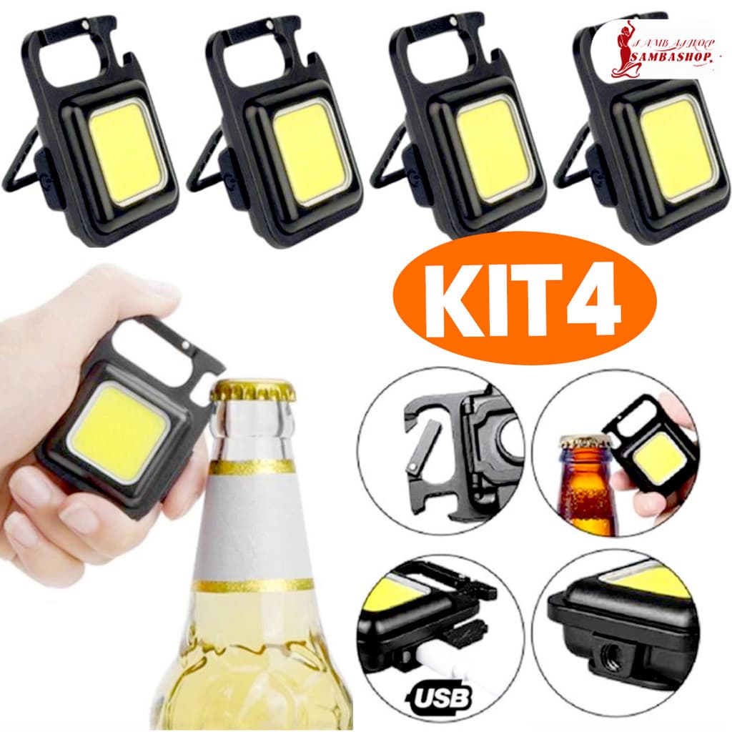 Lanterna Mini com LED Portátil/USB Recarregável - Lanternas de Chaveiro e Abridor, Iluminação Ajustável 3 Modos de Luz