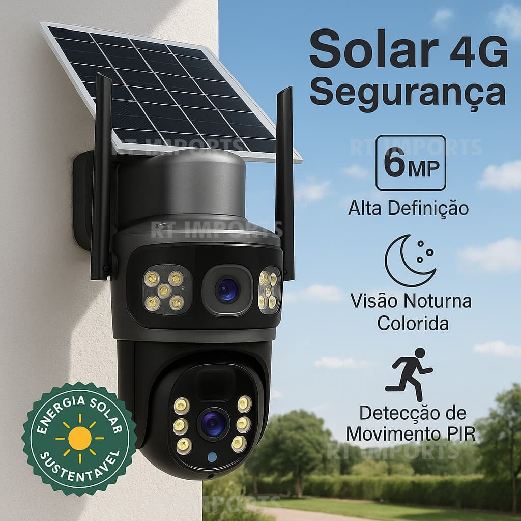 Câmera Segurança Solar 4G Full HD Wi-Fi Chip 10x Zoom Bateria Longa Duração Lente Dupla Yoosee Bingo