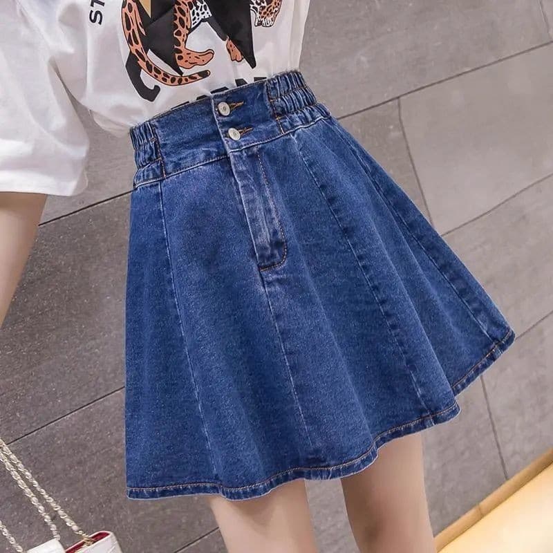 Saia jeans elástica Pettiskirt saia feminina de linha alta saia guarda-chuva saia curta Cc
