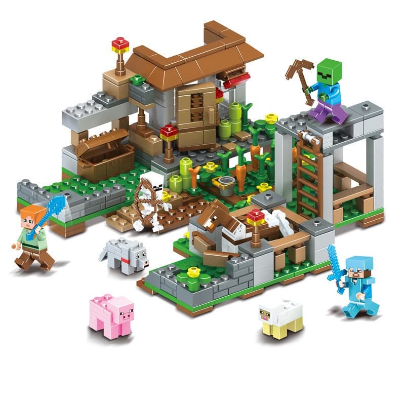 Minecraft 390 Peças Blocos De Construção De Cidade Brinquedos Infantis Figuras Pequenas